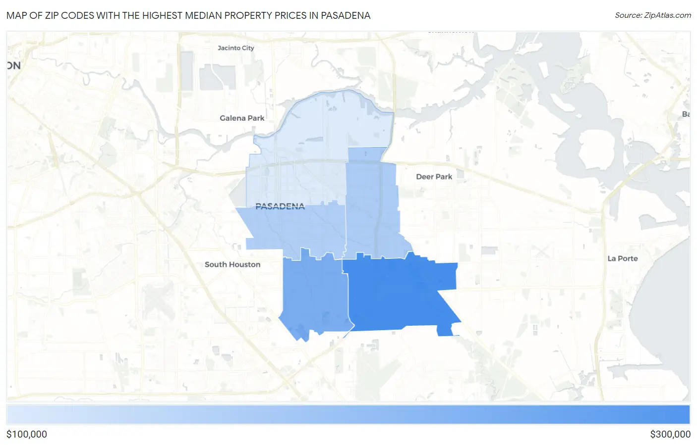 Zip Codes with the Highest Median Property Prices in Pasadena Map