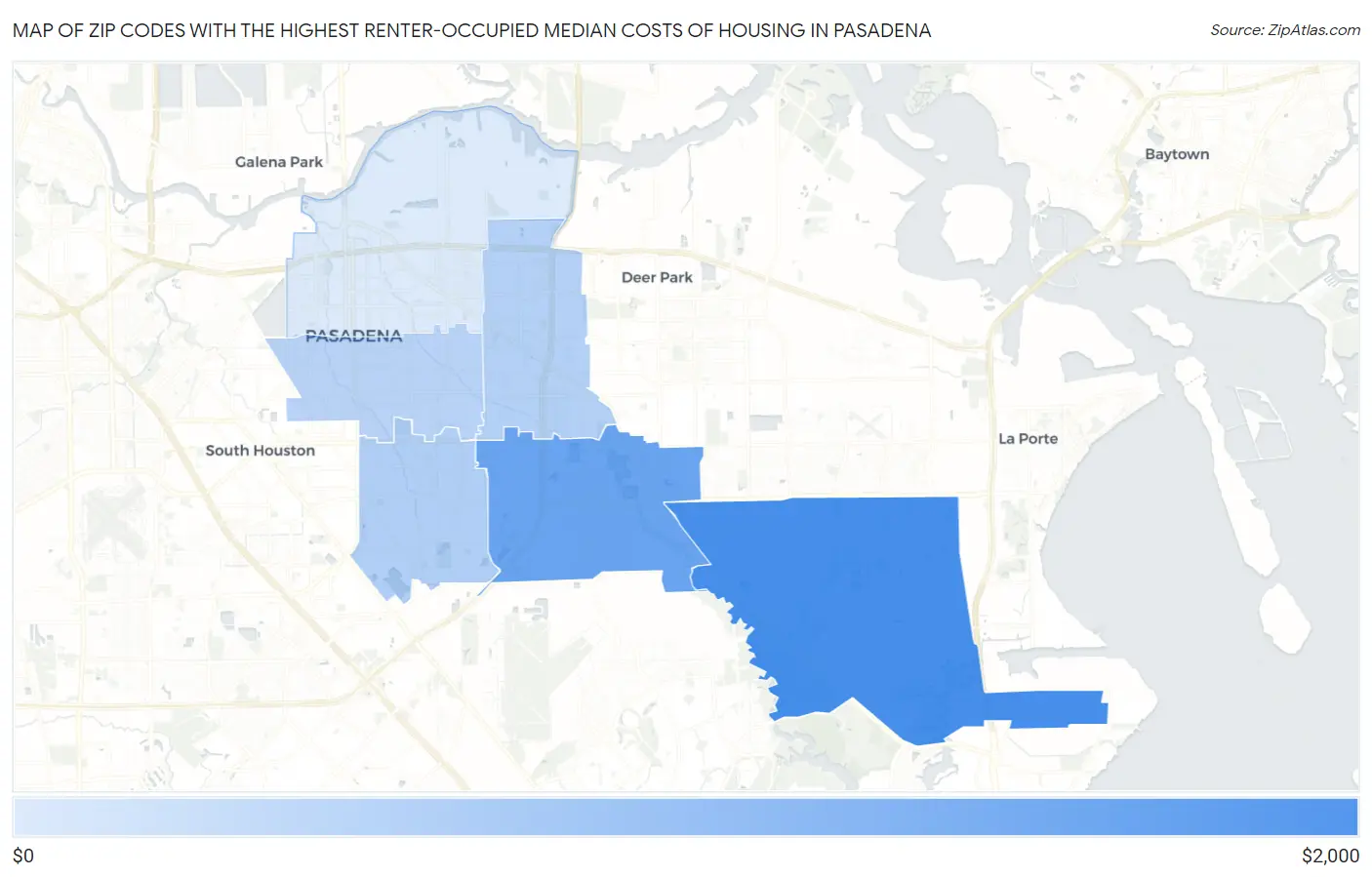 Zip Codes with the Highest Renter-Occupied Median Costs of Housing in Pasadena Map