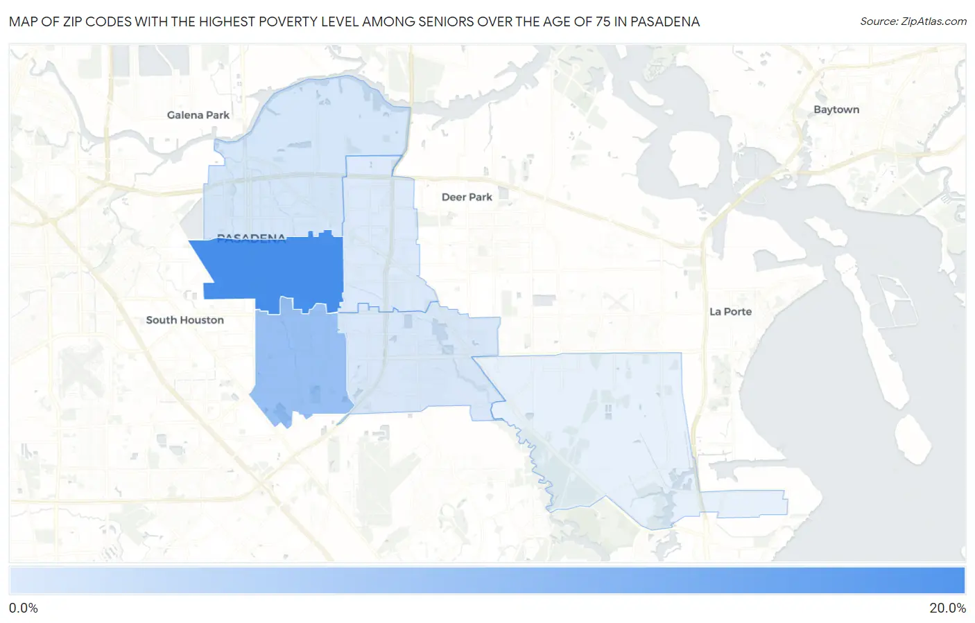 Zip Codes with the Highest Poverty Level Among Seniors Over the Age of 75 in Pasadena Map
