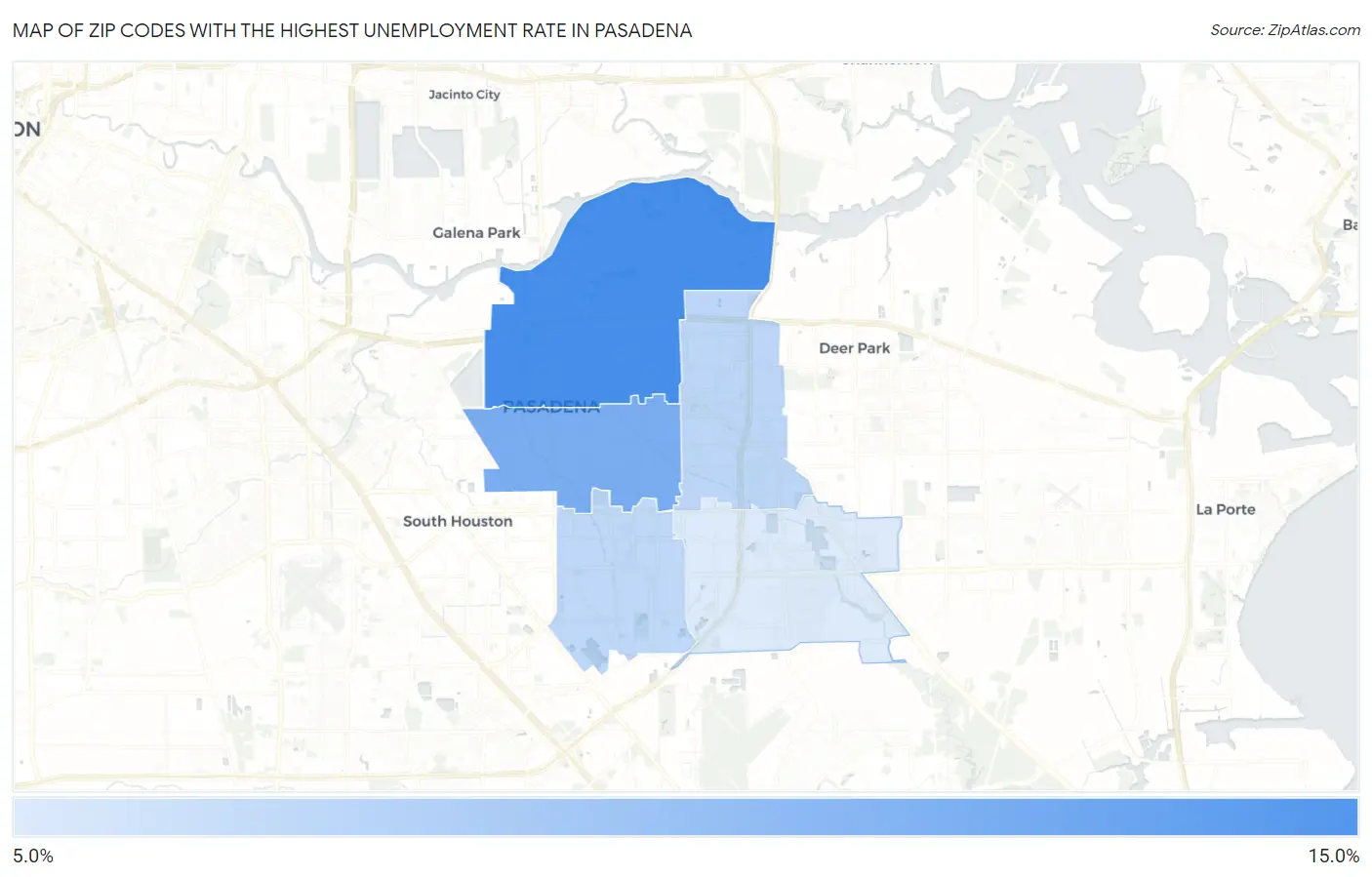 Zip Codes with the Highest Unemployment Rate in Pasadena Map