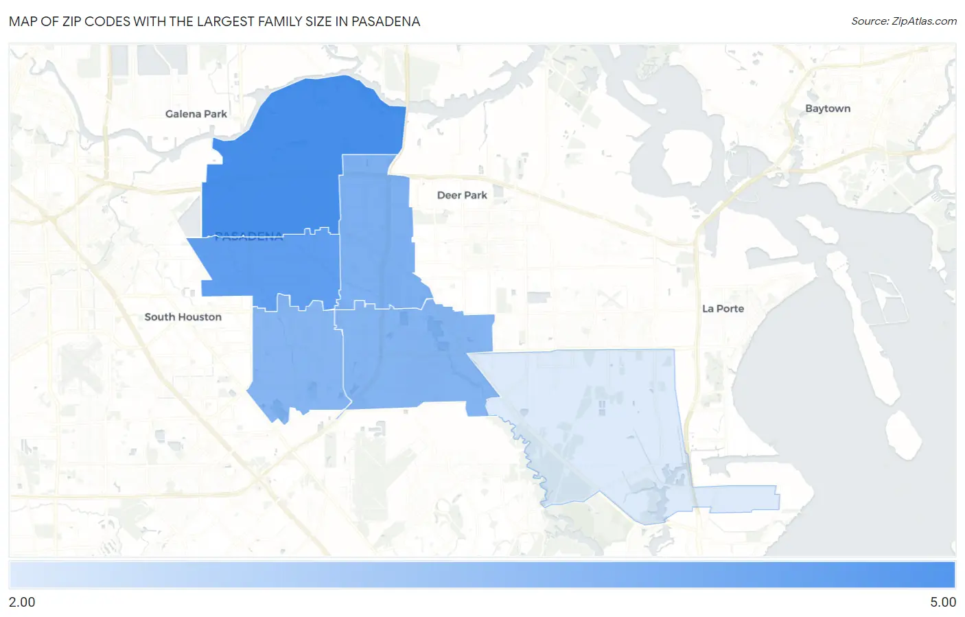 Zip Codes with the Largest Family Size in Pasadena Map