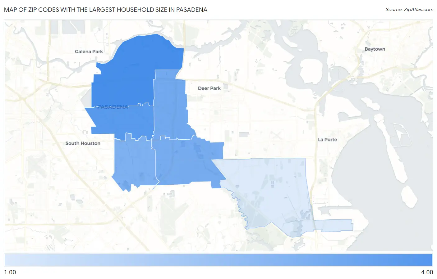 Zip Codes with the Largest Household Size in Pasadena Map
