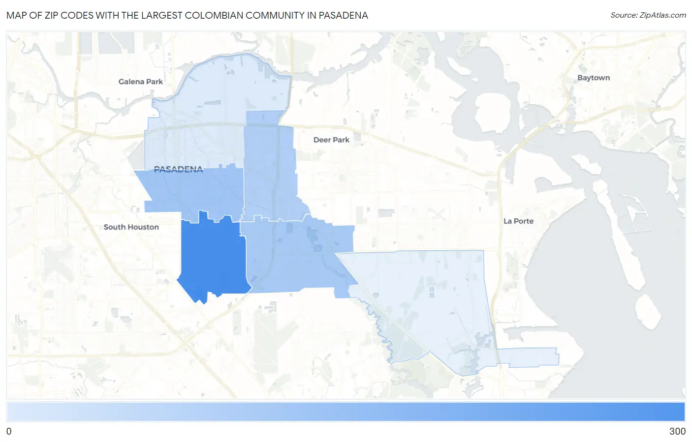 Zip Codes with the Largest Colombian Community in Pasadena Map