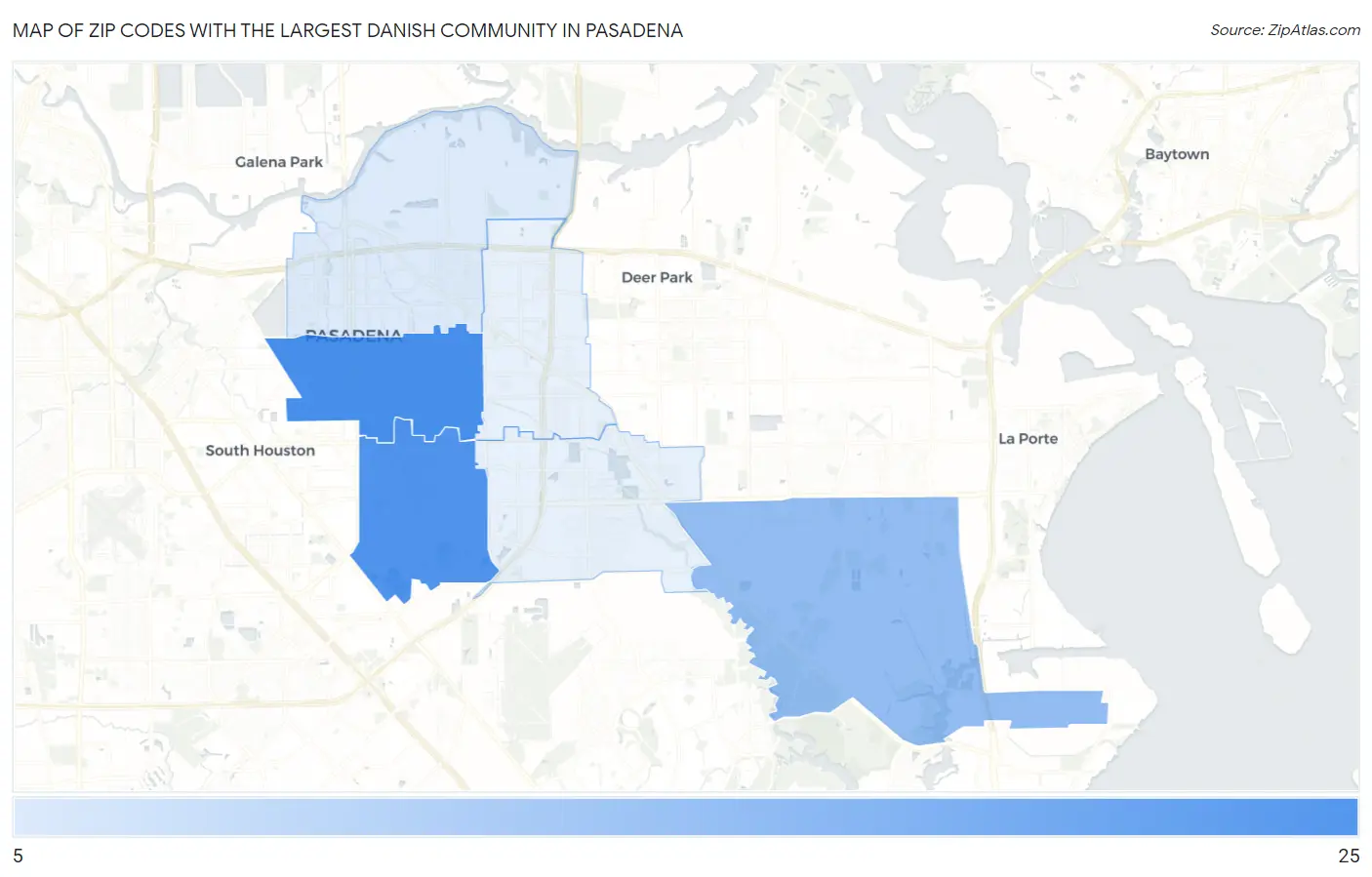 Zip Codes with the Largest Danish Community in Pasadena Map