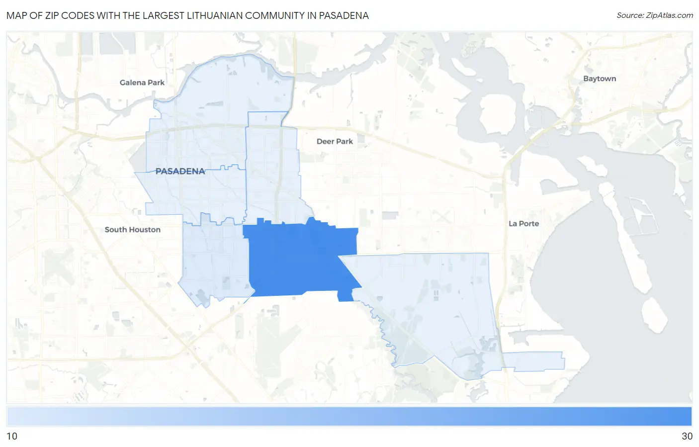 Zip Codes with the Largest Lithuanian Community in Pasadena Map