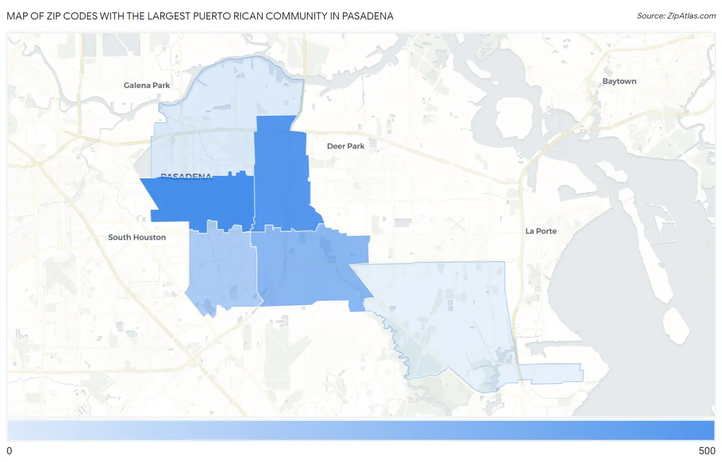 Zip Codes with the Largest Puerto Rican Community in Pasadena Map