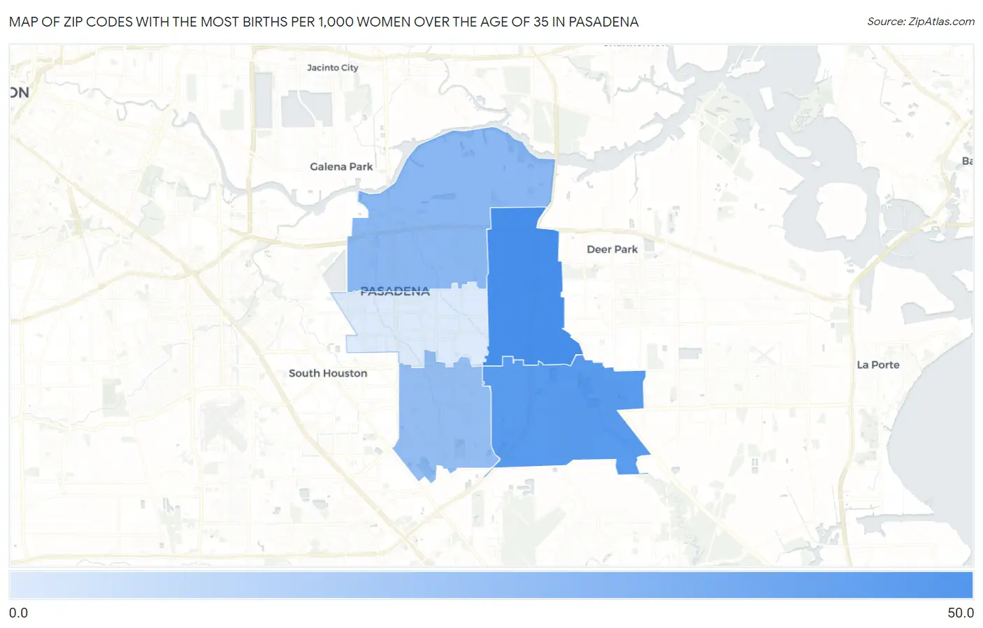 Zip Codes with the Most Births per 1,000 Women Over the Age of 35 in Pasadena Map