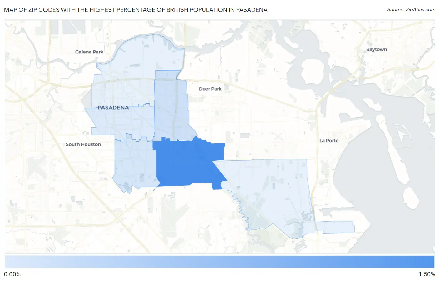 Zip Codes with the Highest Percentage of British Population in Pasadena Map