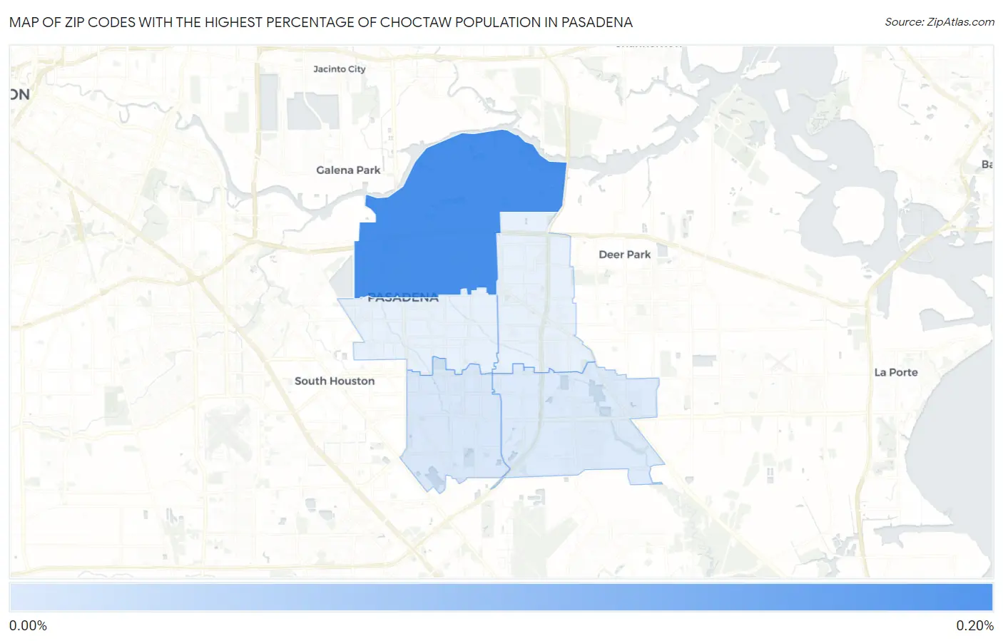 Zip Codes with the Highest Percentage of Choctaw Population in Pasadena Map