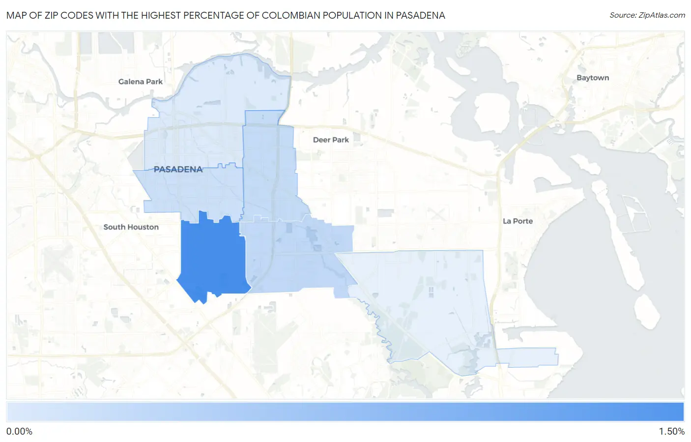 Zip Codes with the Highest Percentage of Colombian Population in Pasadena Map