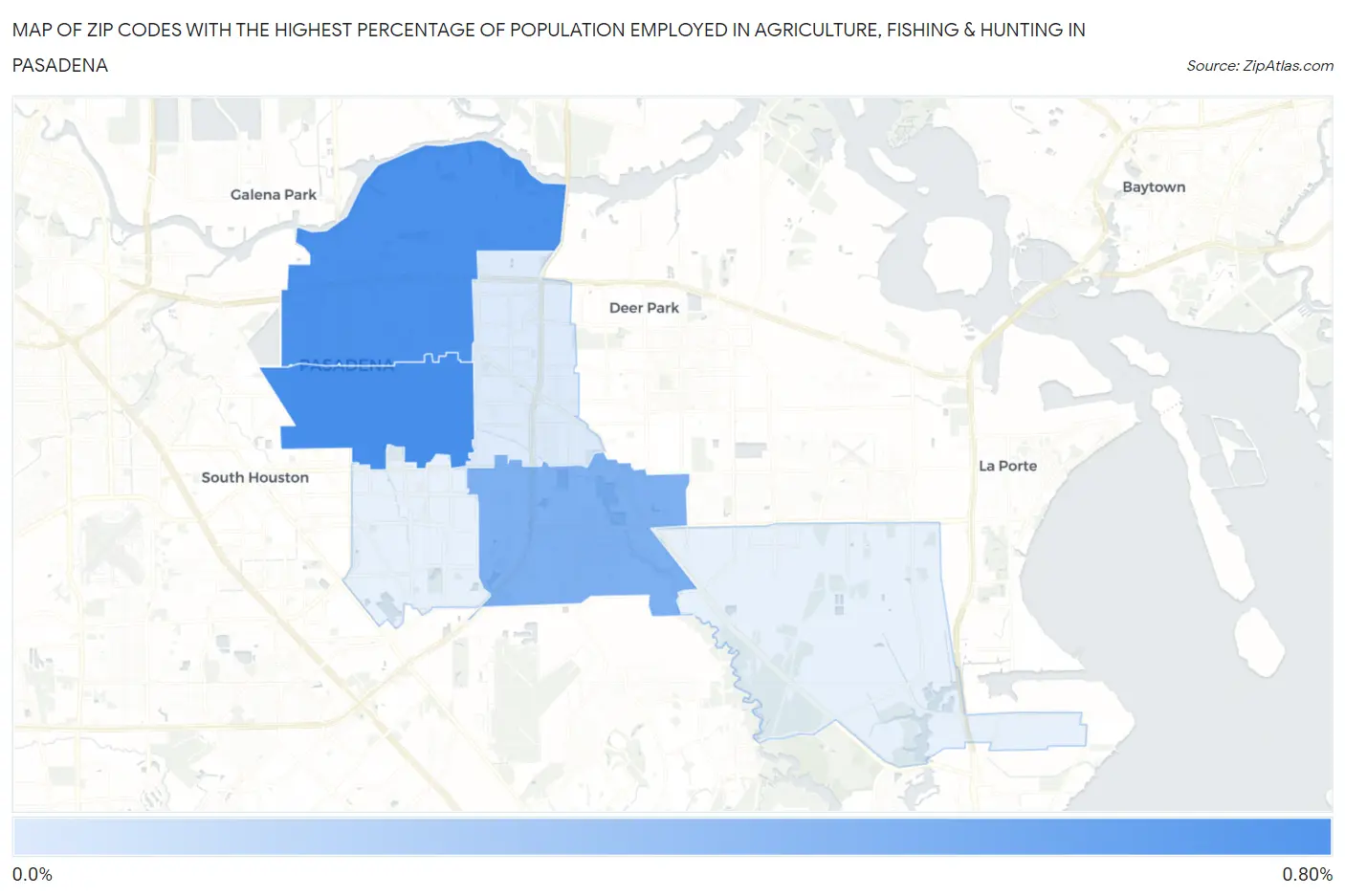 Zip Codes with the Highest Percentage of Population Employed in Agriculture, Fishing & Hunting in Pasadena Map