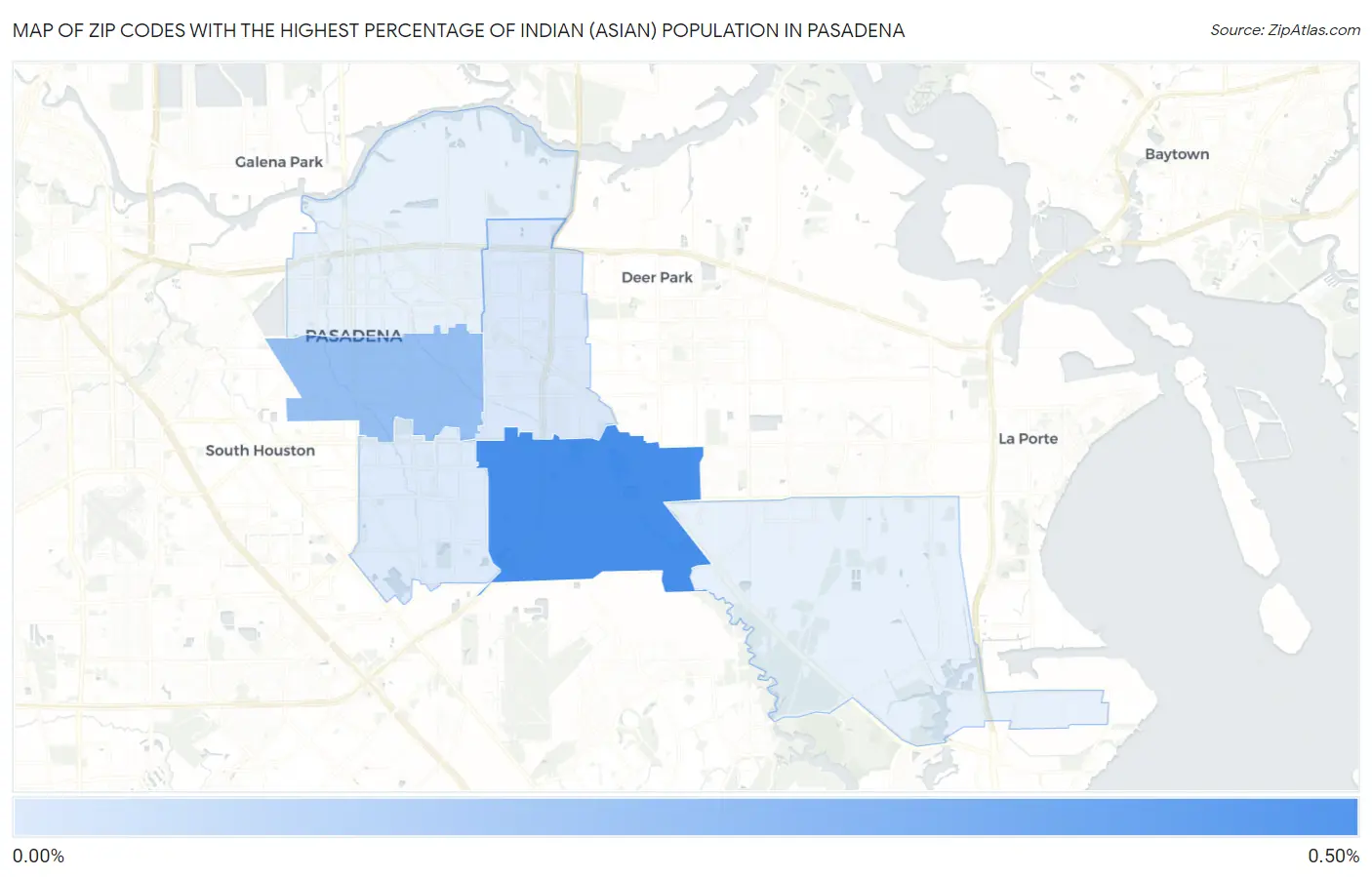 Zip Codes with the Highest Percentage of Indian (Asian) Population in Pasadena Map