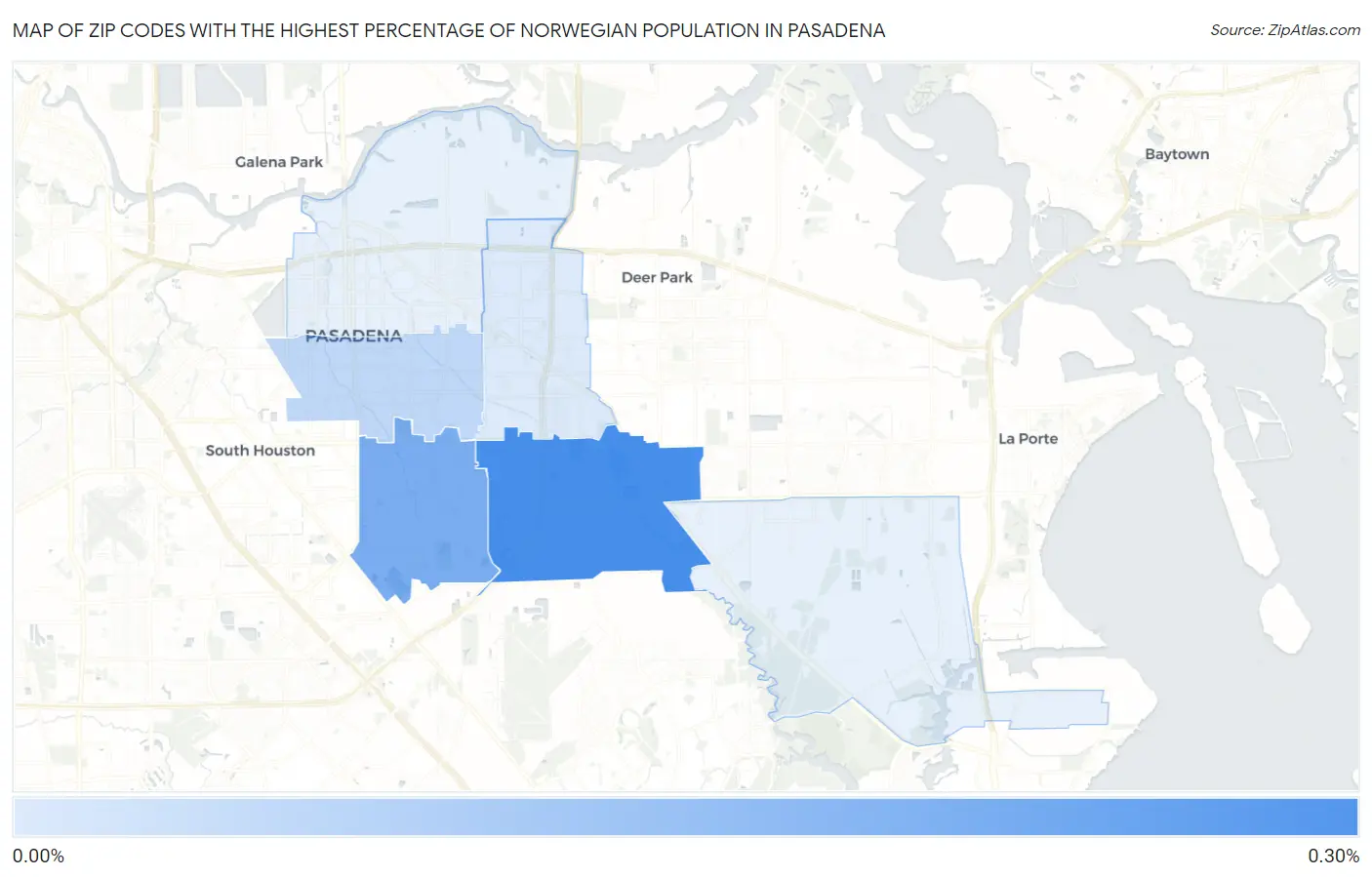 Zip Codes with the Highest Percentage of Norwegian Population in Pasadena Map