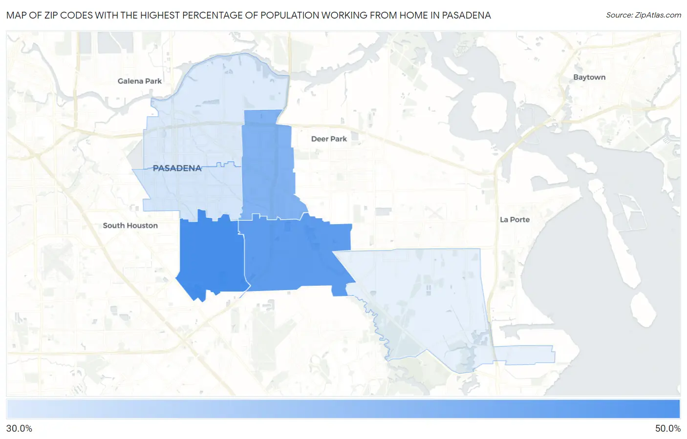 Zip Codes with the Highest Percentage of Population Working from Home in Pasadena Map