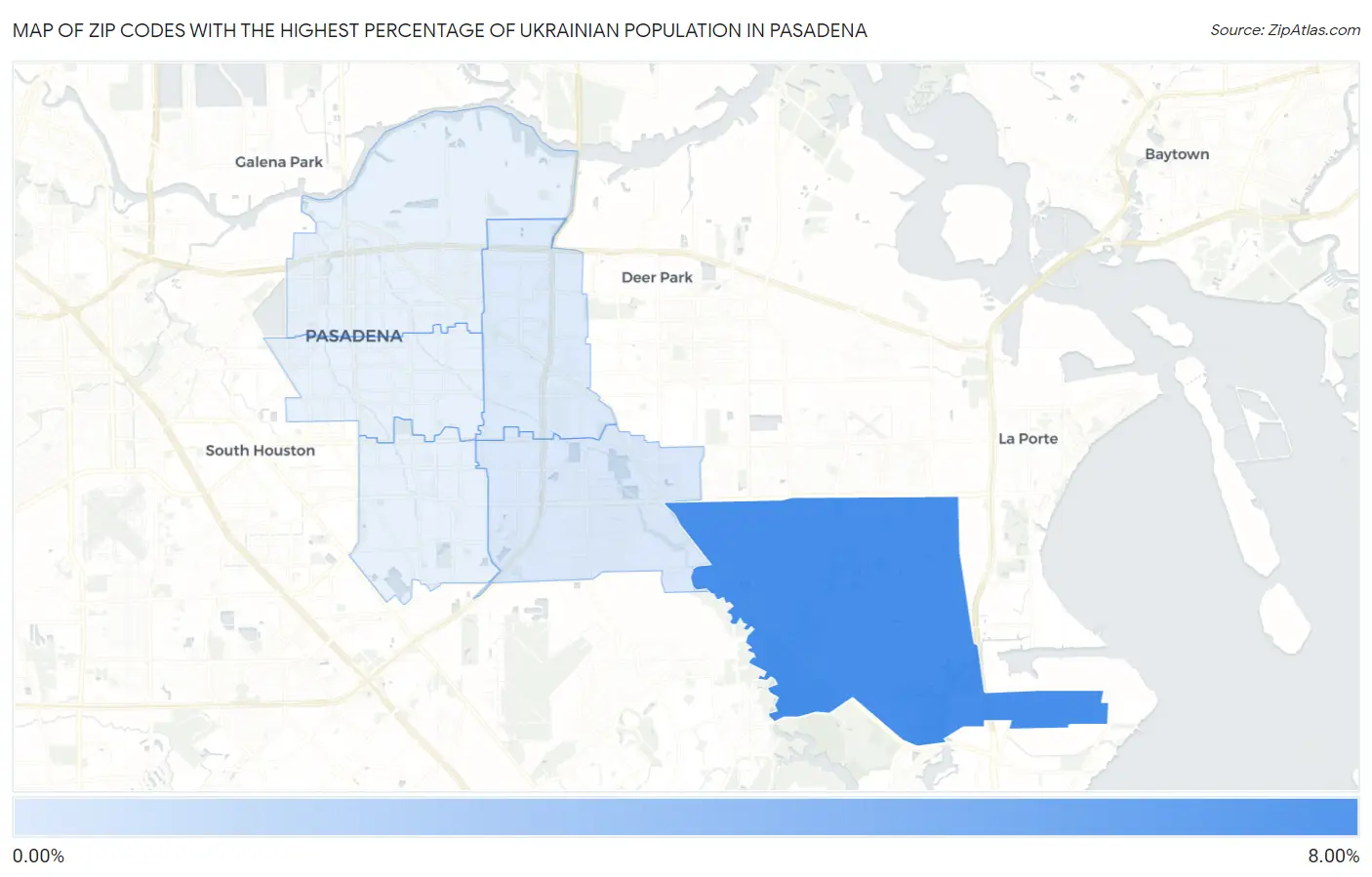 Zip Codes with the Highest Percentage of Ukrainian Population in Pasadena Map