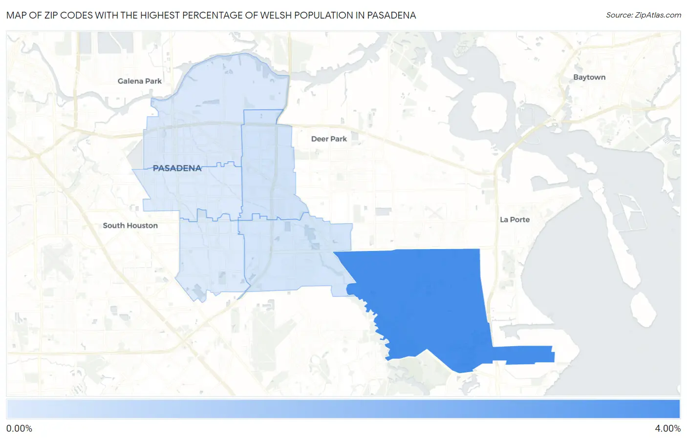 Zip Codes with the Highest Percentage of Welsh Population in Pasadena Map