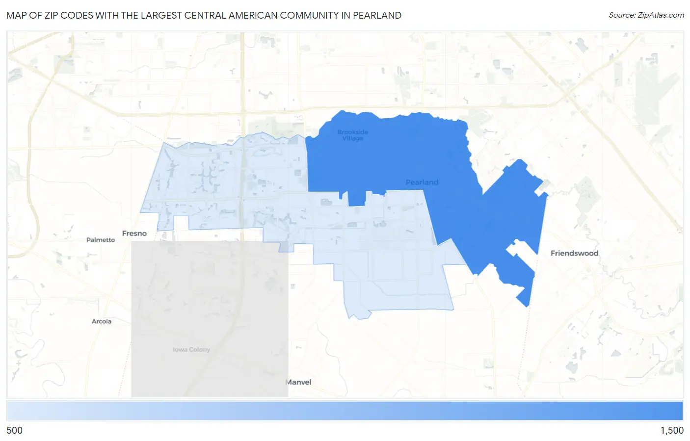 Zip Codes with the Largest Central American Community in Pearland Map