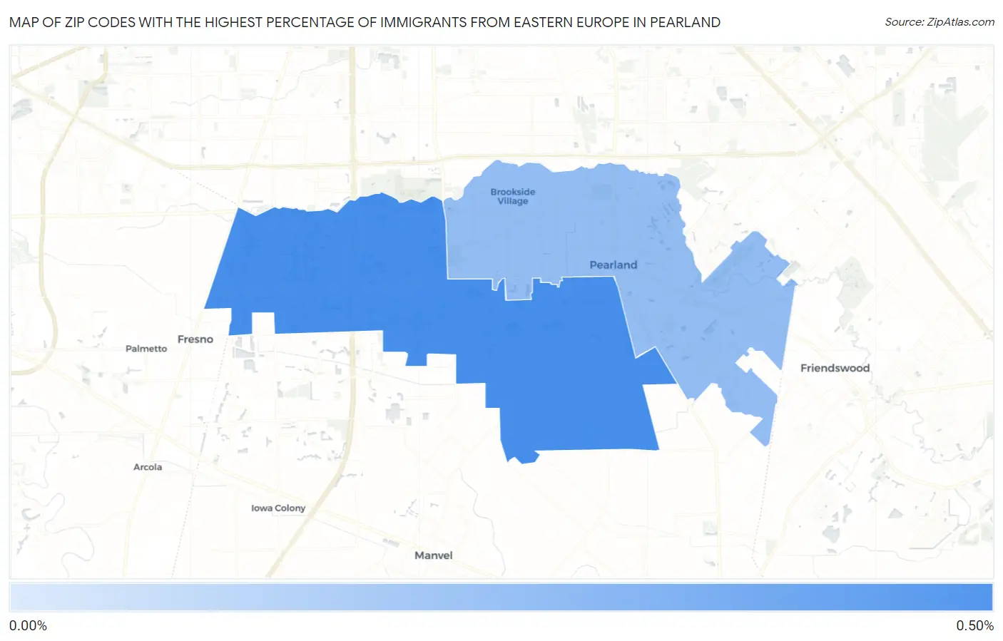 Zip Codes with the Highest Percentage of Immigrants from Eastern Europe in Pearland Map