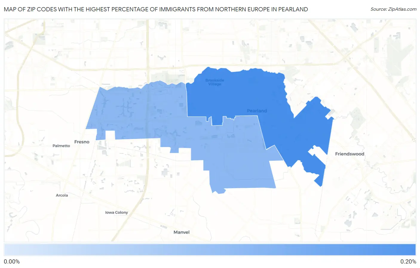 Zip Codes with the Highest Percentage of Immigrants from Northern Europe in Pearland Map