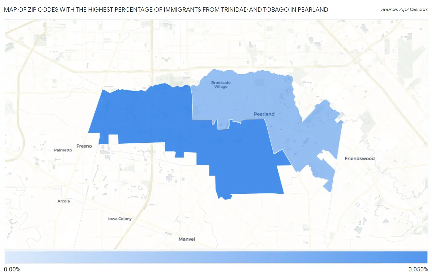 Zip Codes with the Highest Percentage of Immigrants from Trinidad and Tobago in Pearland Map