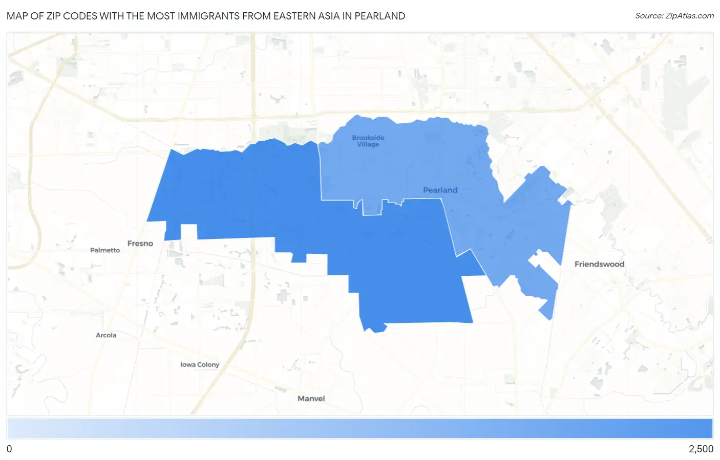 Zip Codes with the Most Immigrants from Eastern Asia in Pearland Map