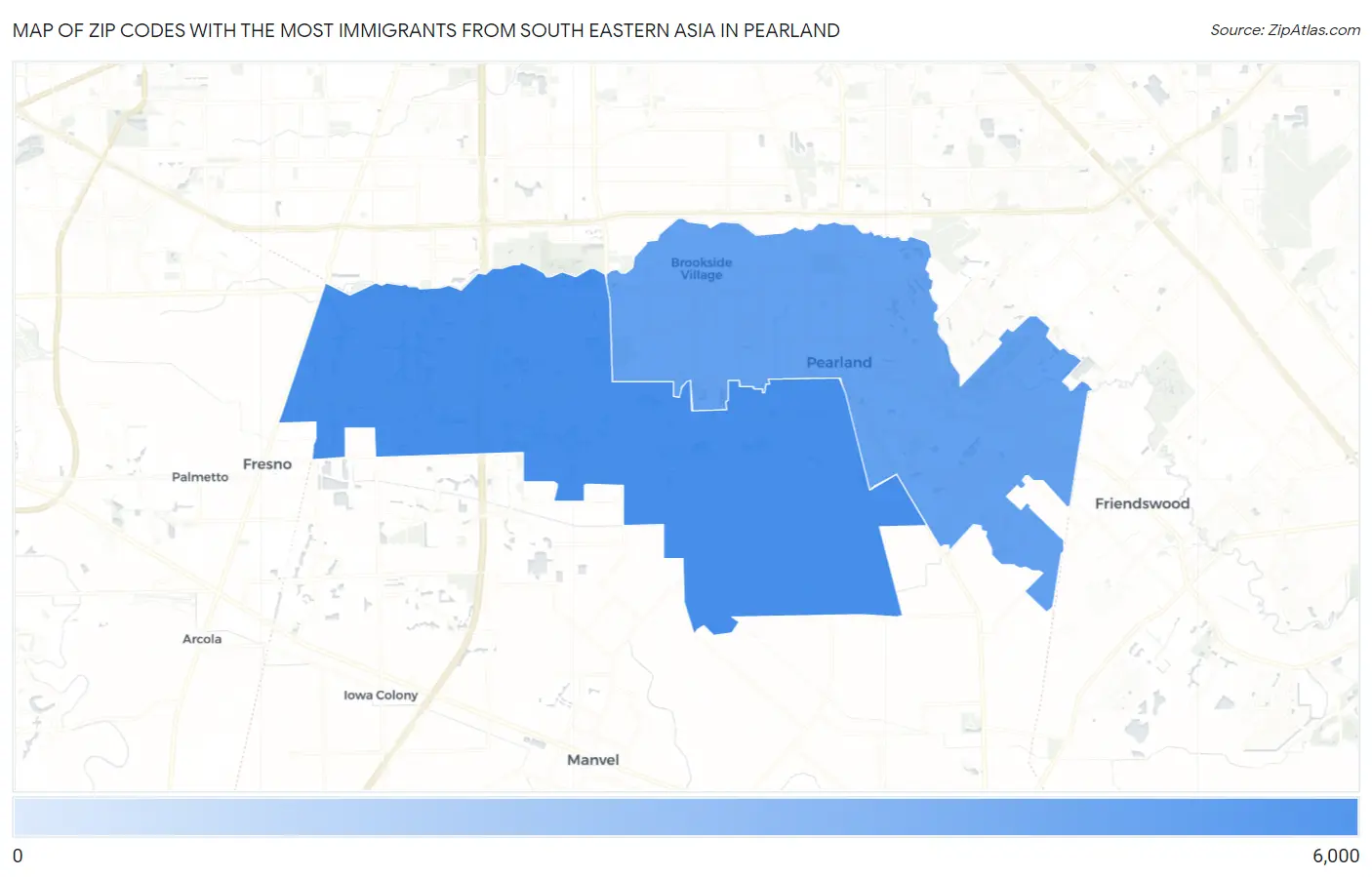 Zip Codes with the Most Immigrants from South Eastern Asia in Pearland Map