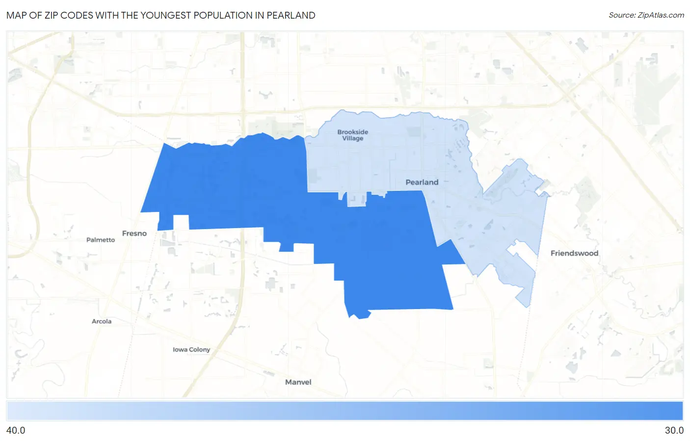 Zip Codes with the Youngest Population in Pearland Map