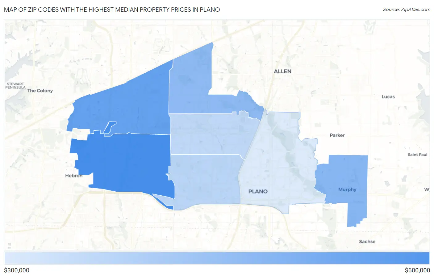 Zip Codes with the Highest Median Property Prices in Plano Map