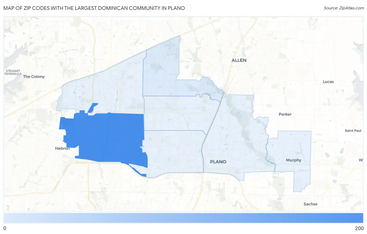 Zip Codes with the Largest Dominican Community in Plano Map