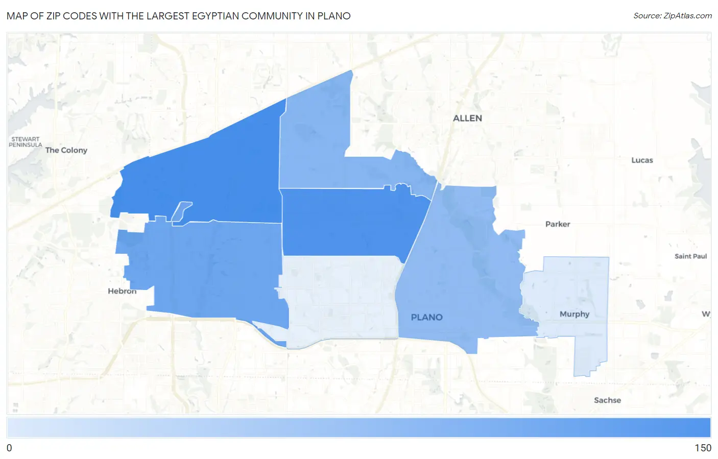 Zip Codes with the Largest Egyptian Community in Plano Map