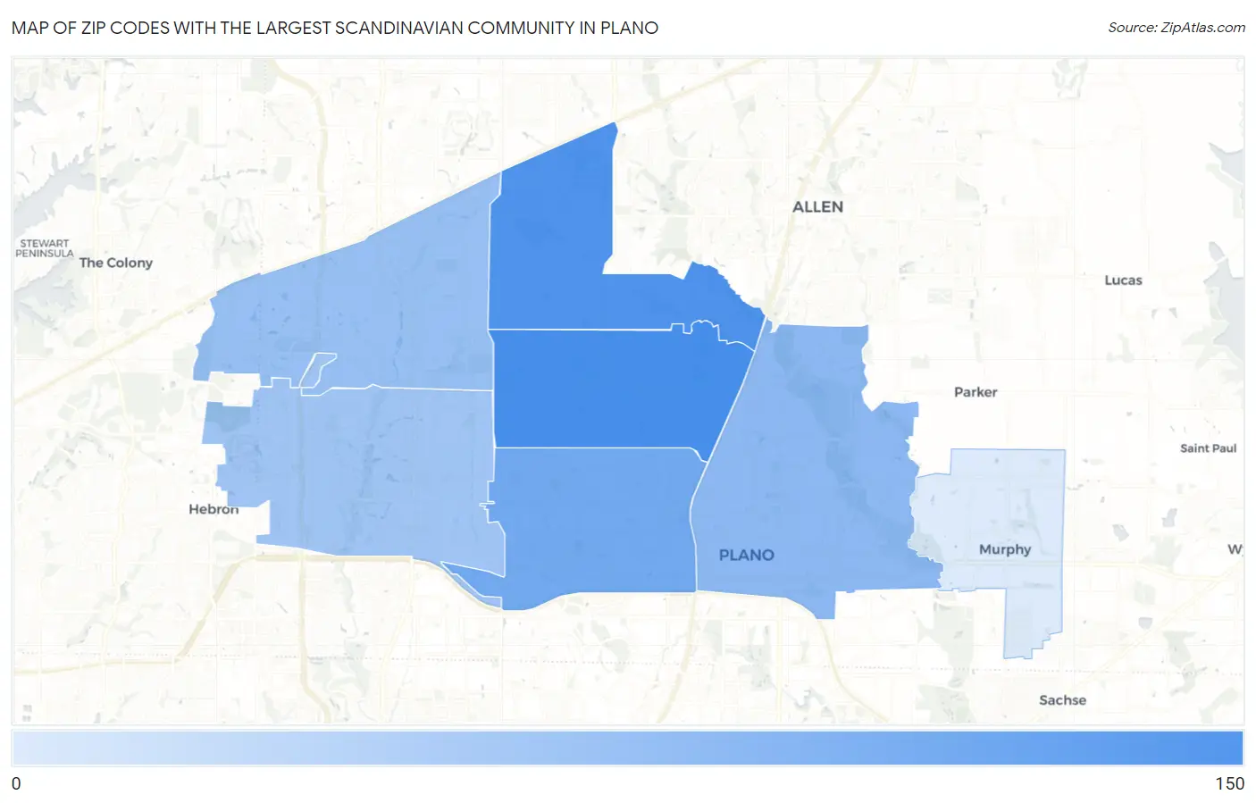 Zip Codes with the Largest Scandinavian Community in Plano Map