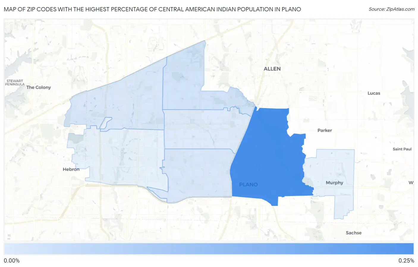 Zip Codes with the Highest Percentage of Central American Indian Population in Plano Map