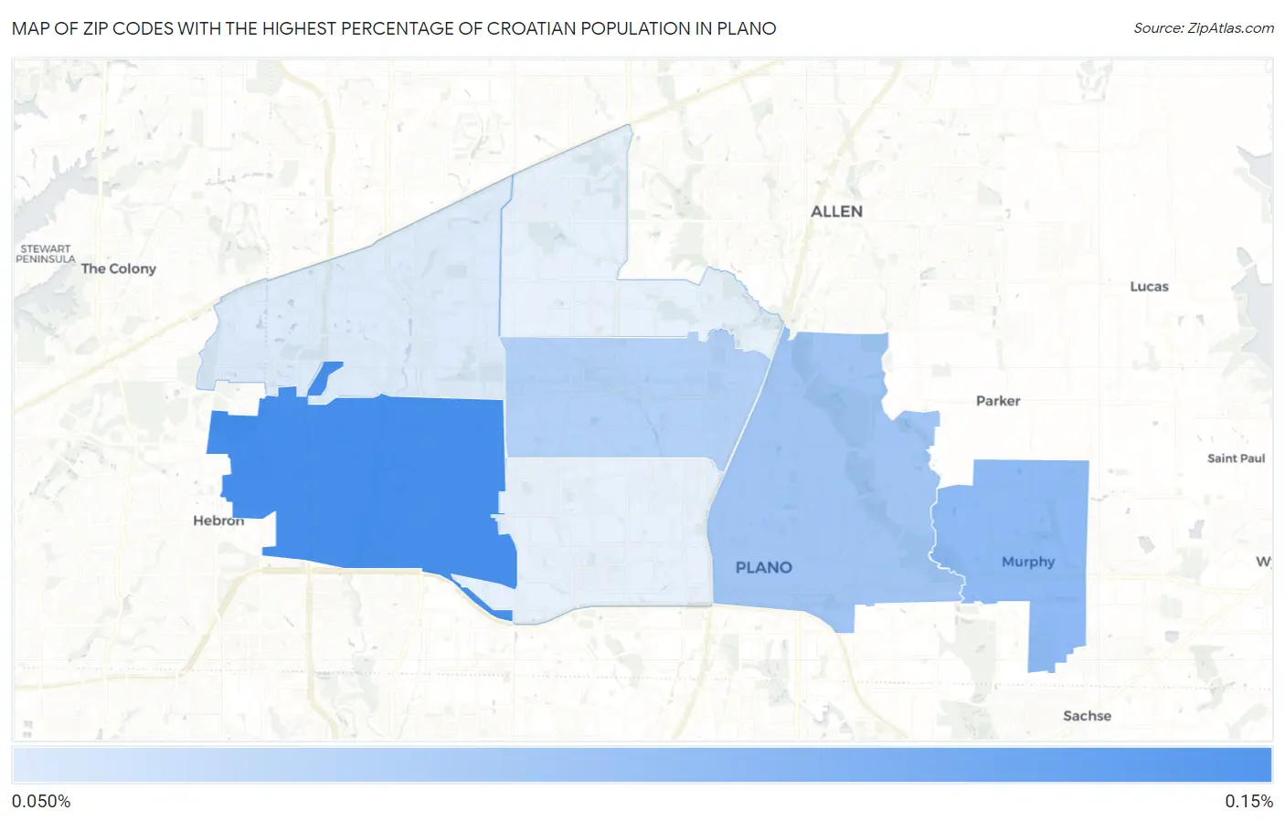 Zip Codes with the Highest Percentage of Croatian Population in Plano Map