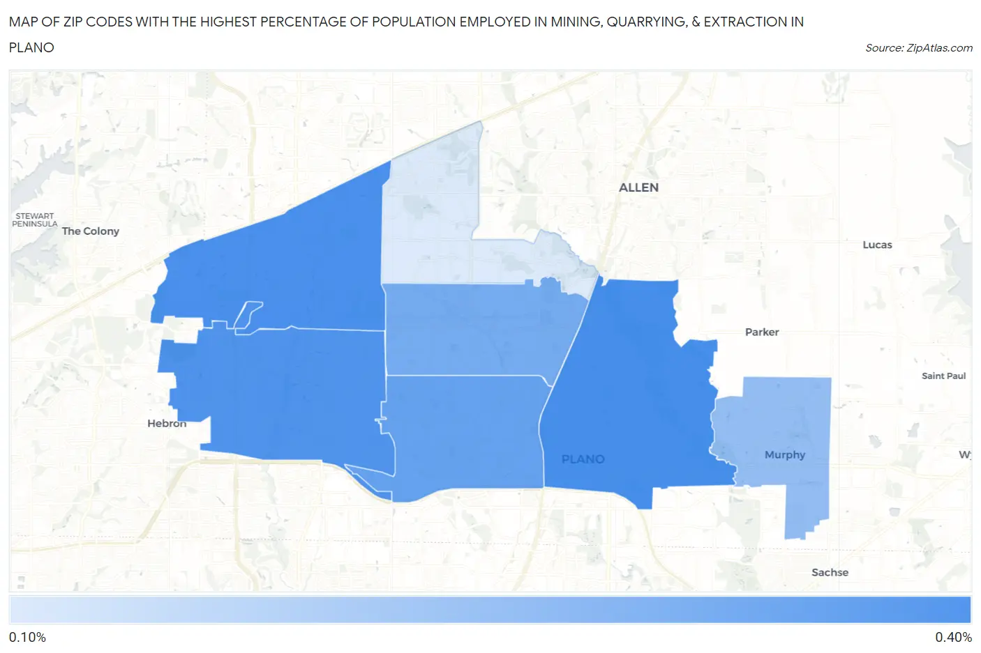 Zip Codes with the Highest Percentage of Population Employed in Mining, Quarrying, & Extraction in Plano Map