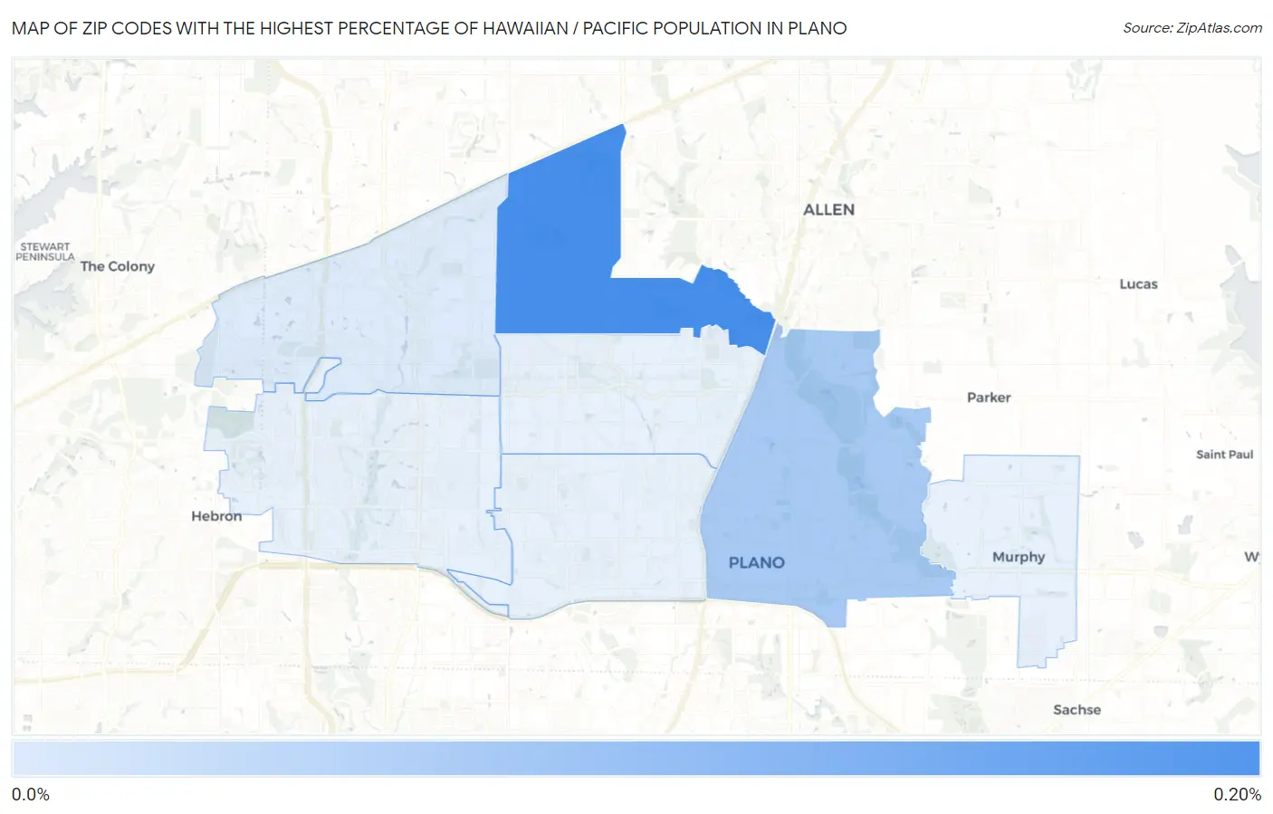 Zip Codes with the Highest Percentage of Hawaiian / Pacific Population in Plano Map
