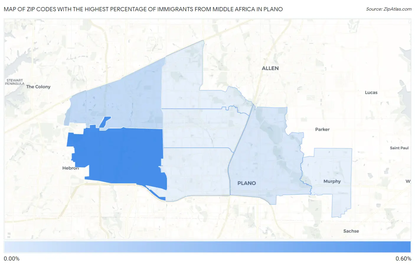 Zip Codes with the Highest Percentage of Immigrants from Middle Africa in Plano Map