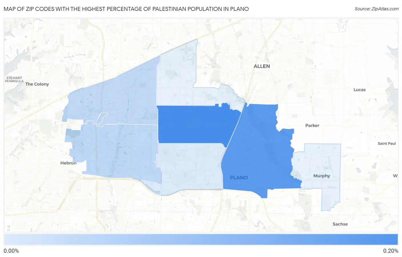 Zip Codes with the Highest Percentage of Palestinian Population in Plano Map