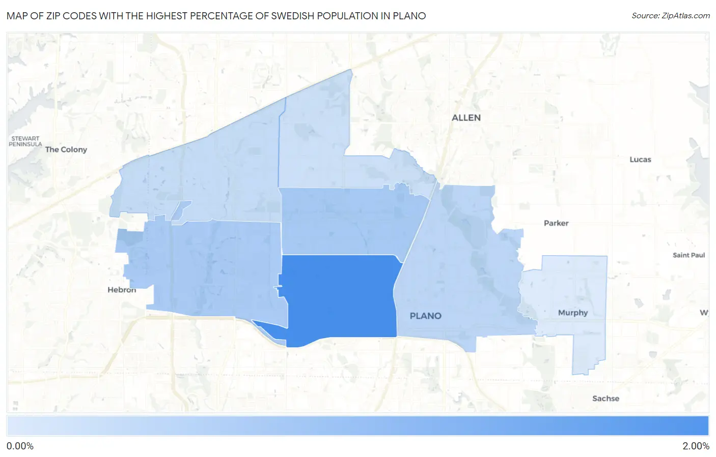 Zip Codes with the Highest Percentage of Swedish Population in Plano Map
