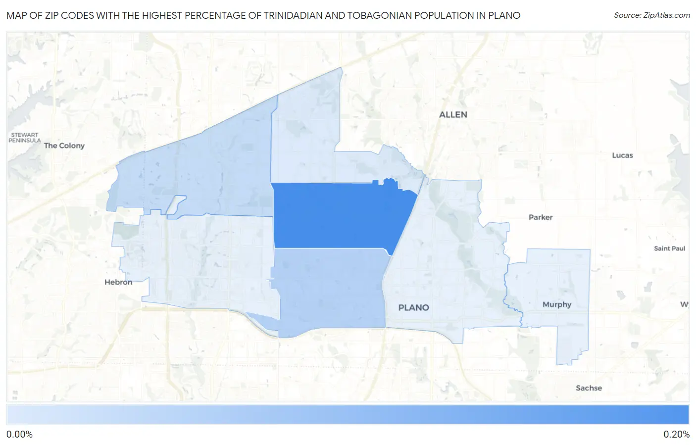 Zip Codes with the Highest Percentage of Trinidadian and Tobagonian Population in Plano Map