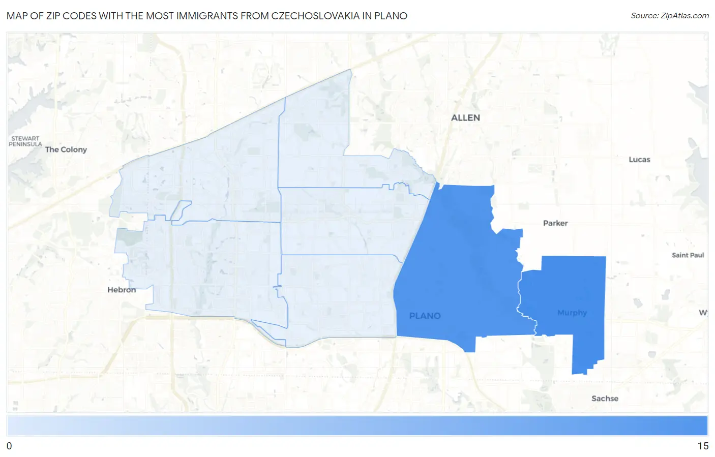 Zip Codes with the Most Immigrants from Czechoslovakia in Plano Map
