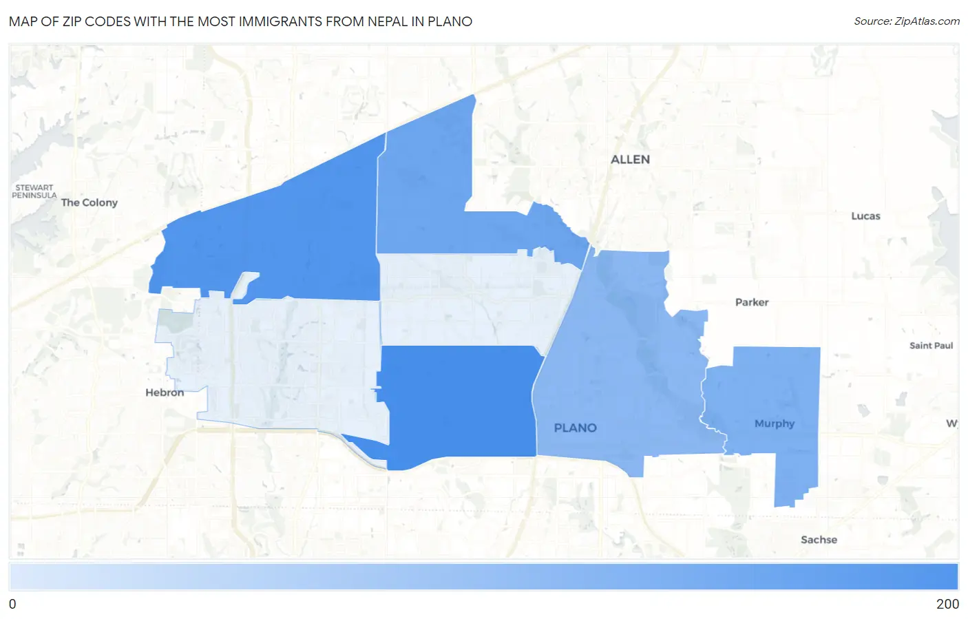Zip Codes with the Most Immigrants from Nepal in Plano Map