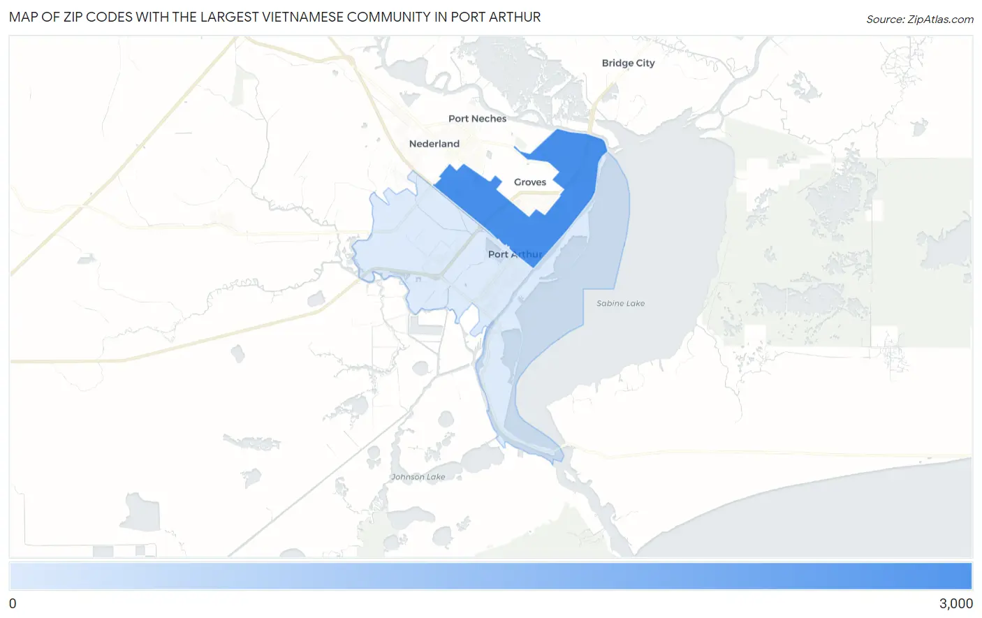 Zip Codes with the Largest Vietnamese Community in Port Arthur Map