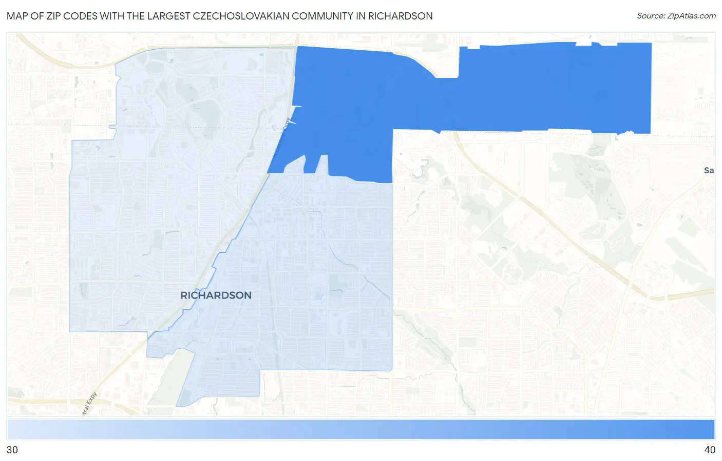 Zip Codes with the Largest Czechoslovakian Community in Richardson Map