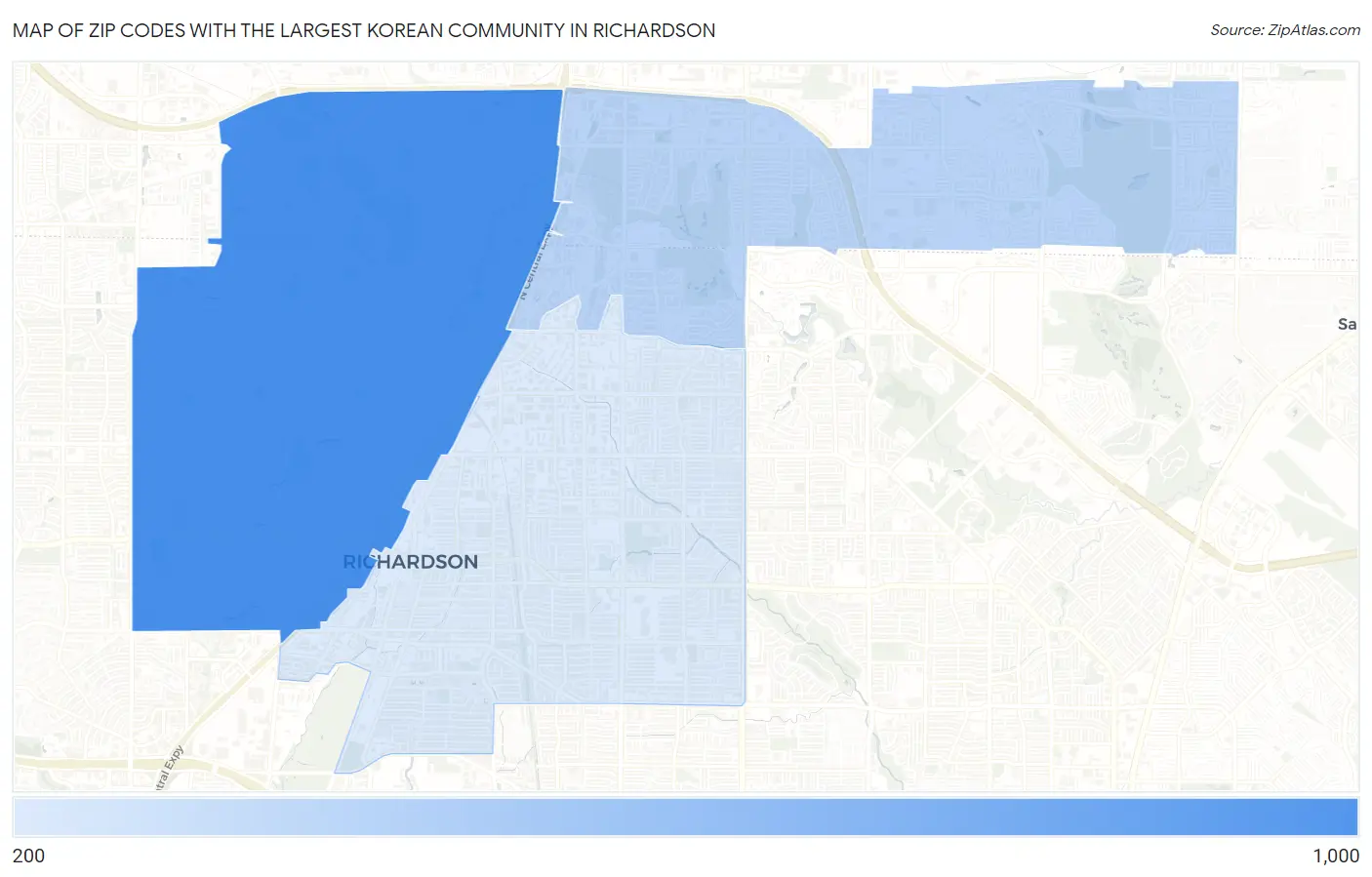 Zip Codes with the Largest Korean Community in Richardson Map