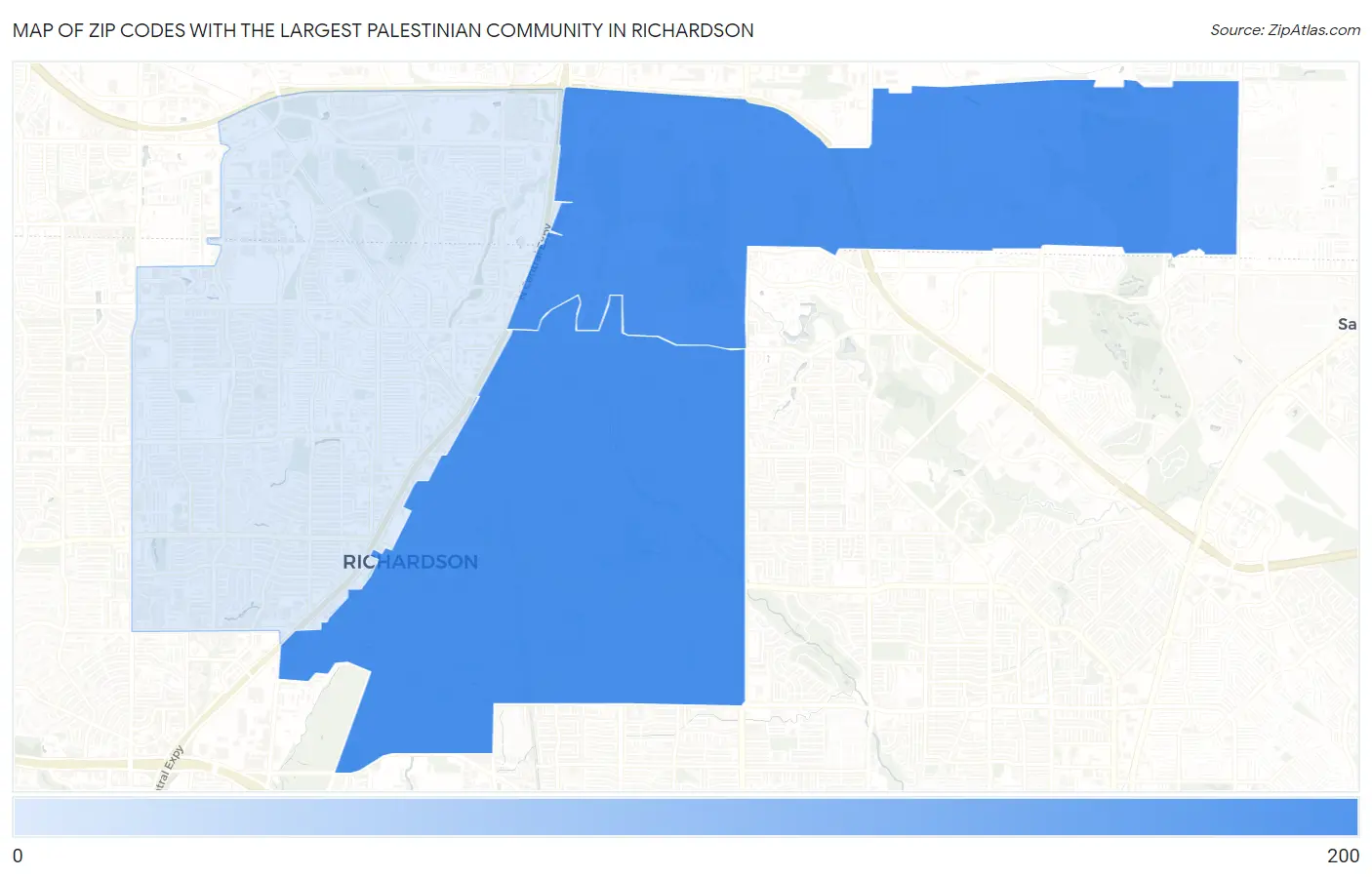 Zip Codes with the Largest Palestinian Community in Richardson Map