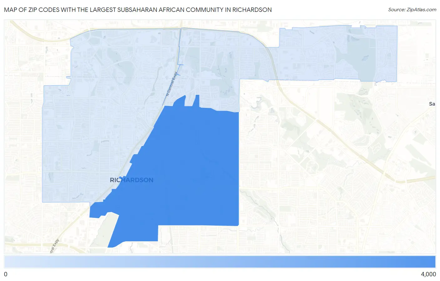 Zip Codes with the Largest Subsaharan African Community in Richardson Map