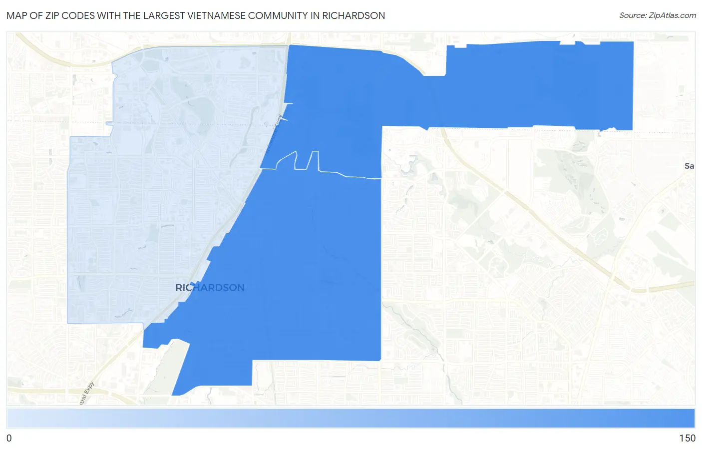 Zip Codes with the Largest Vietnamese Community in Richardson Map