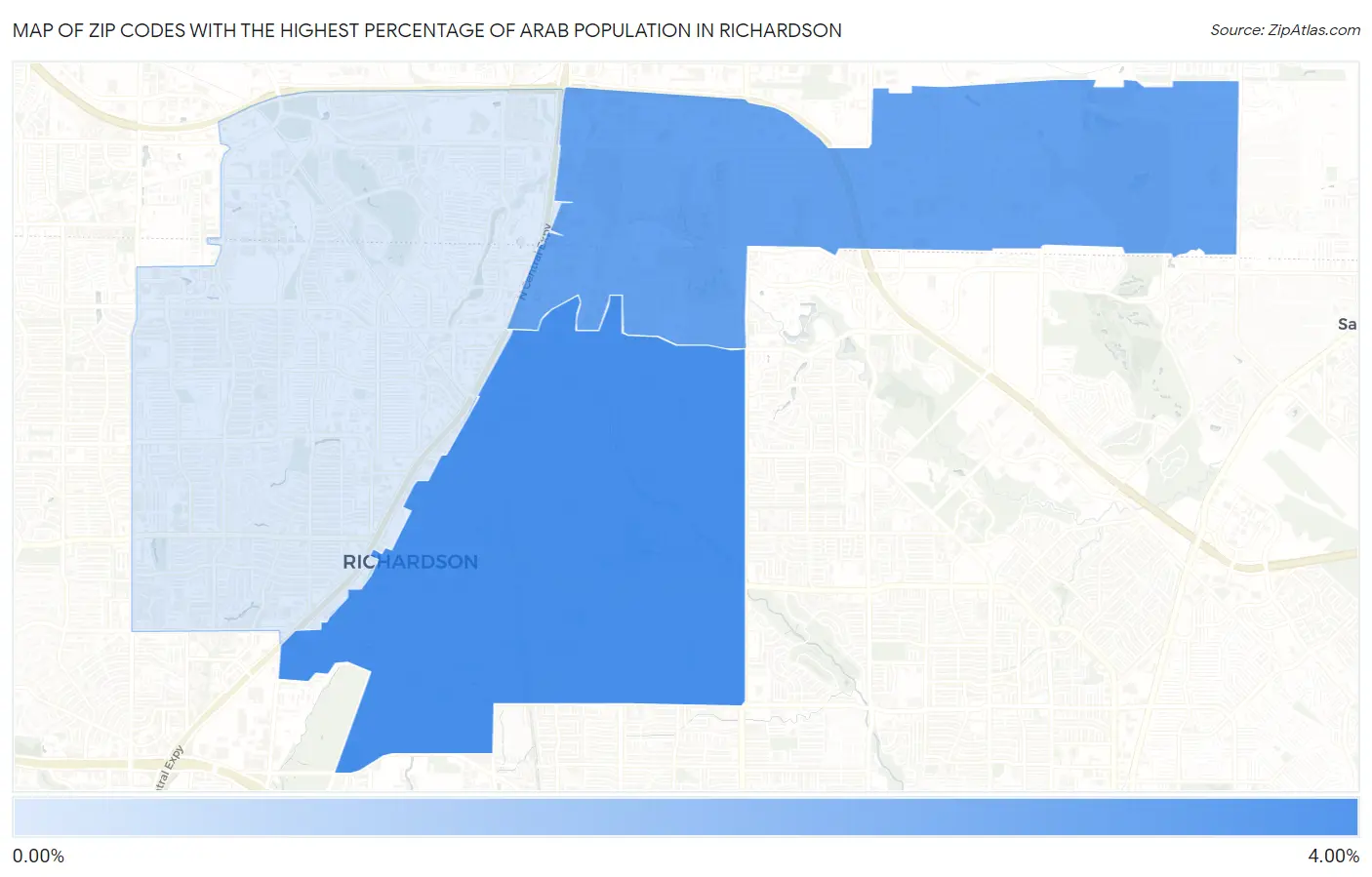 Zip Codes with the Highest Percentage of Arab Population in Richardson Map