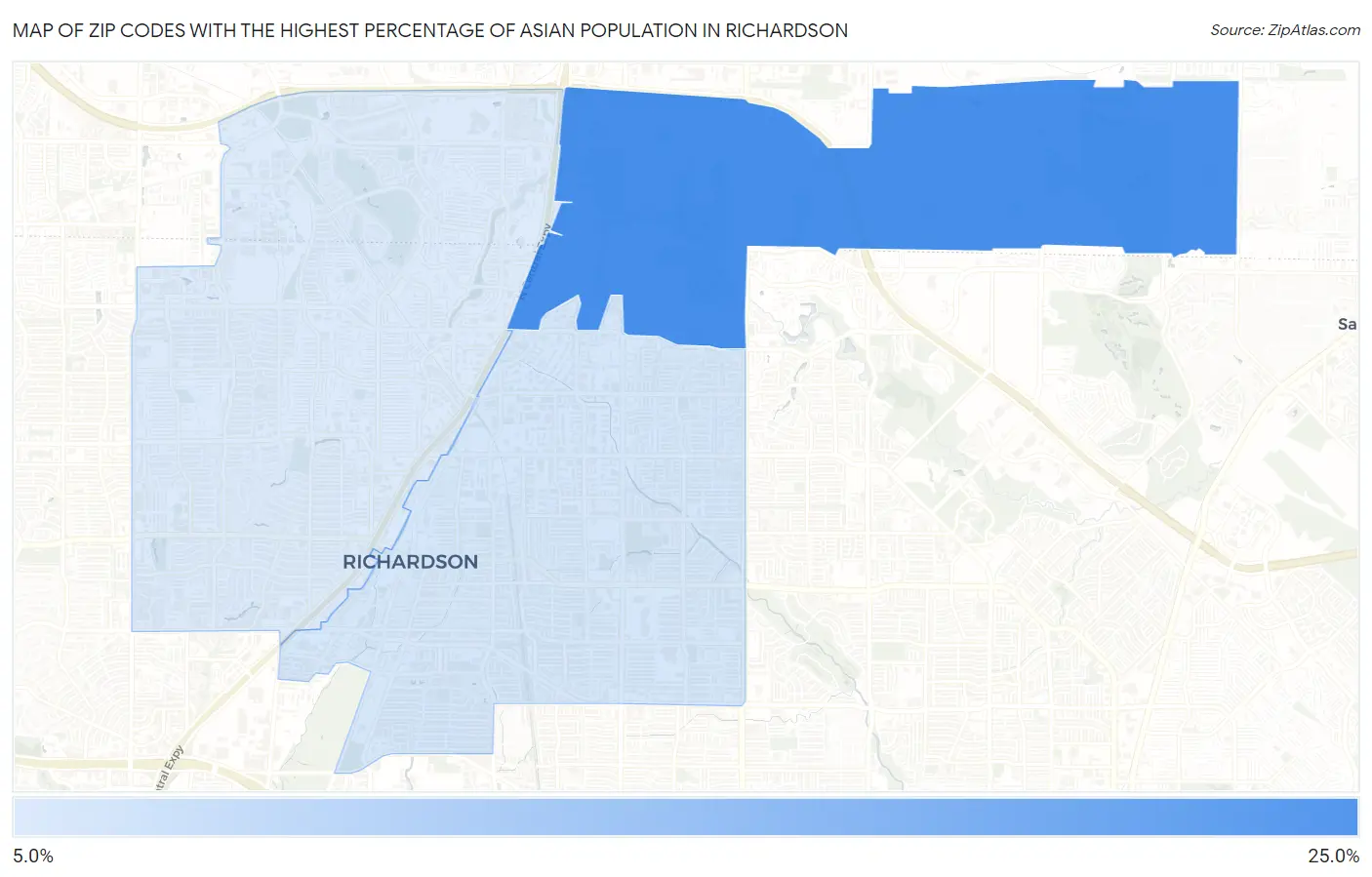 Zip Codes with the Highest Percentage of Asian Population in Richardson Map