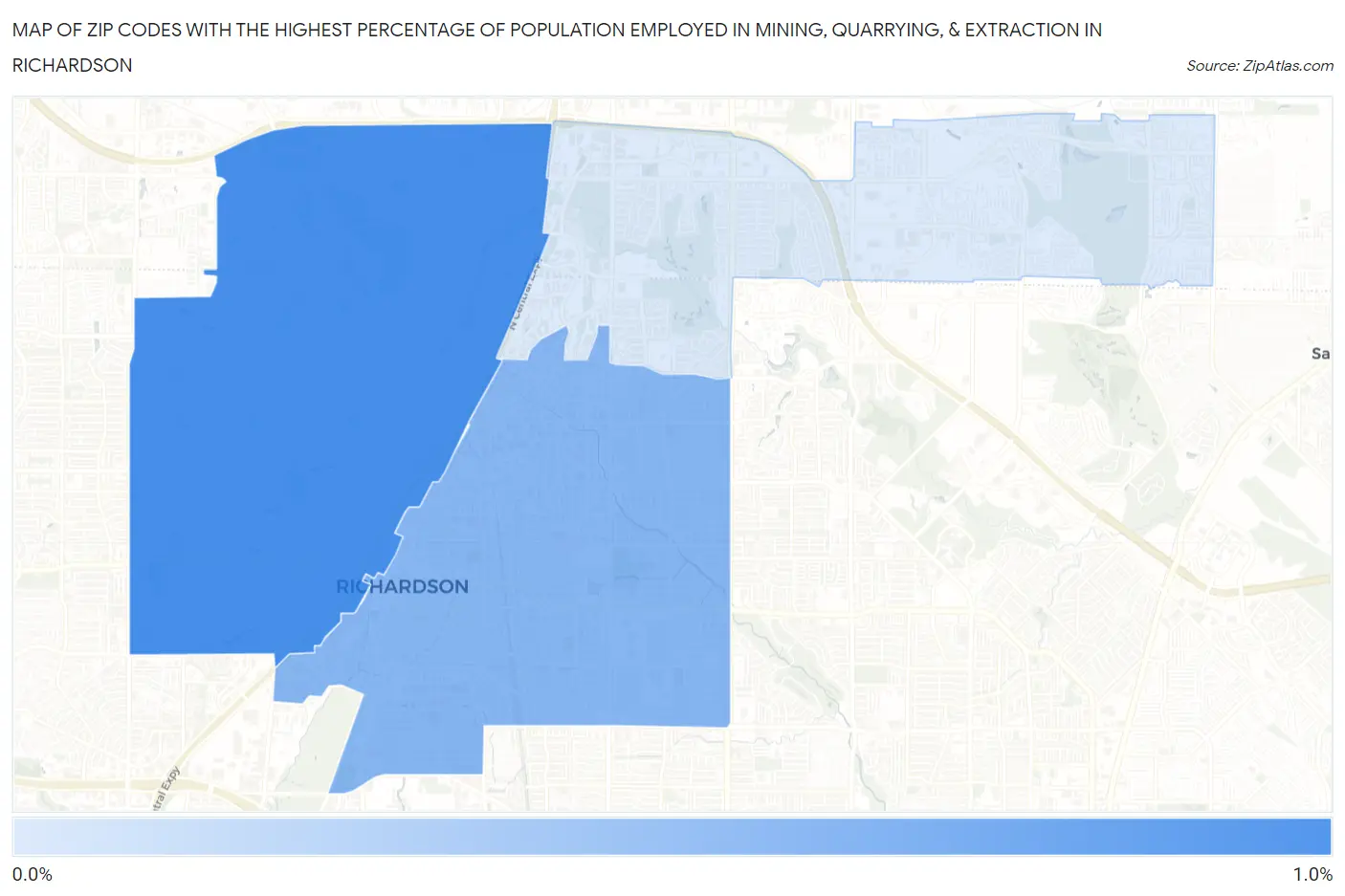 Zip Codes with the Highest Percentage of Population Employed in Mining, Quarrying, & Extraction in Richardson Map